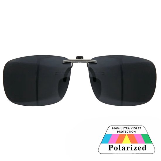 Fako Sunglasses® - Clip On Voorzet Zonnebril Metal - Overzet Clip-on - Polariserend - Polarized - Large - 130x43mm - Zwart