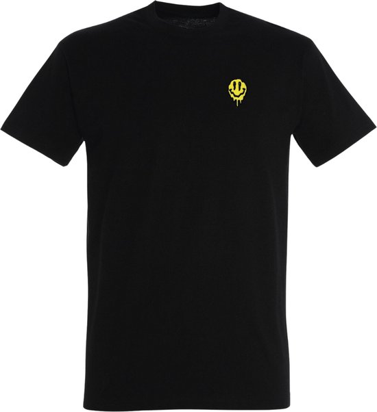 T-Shirt - Zwart - Melting Smiley - geborduurd logo - 100% katoen - Comfort Fit