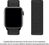 Zwart Nylon Horloge Band met witte weave geschikt voor Apple Watch 1, 2, 3, 4, 5, 6, 7, 8, SE & Nike+, 42mm, 44mm & 45mm "Mannenbreedte" Series - Zacht Geweven Nylon - klittenband sluiting - 42 mm, 44 mm en 45 mm