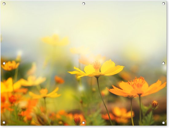 Affiche de jardin Fleurs - Paysage - Jaune - 130x90 cm - Décoration murale extérieure - Affiche de jardin - Toile de jardin - Affiche de clôture - Peinture de jardin