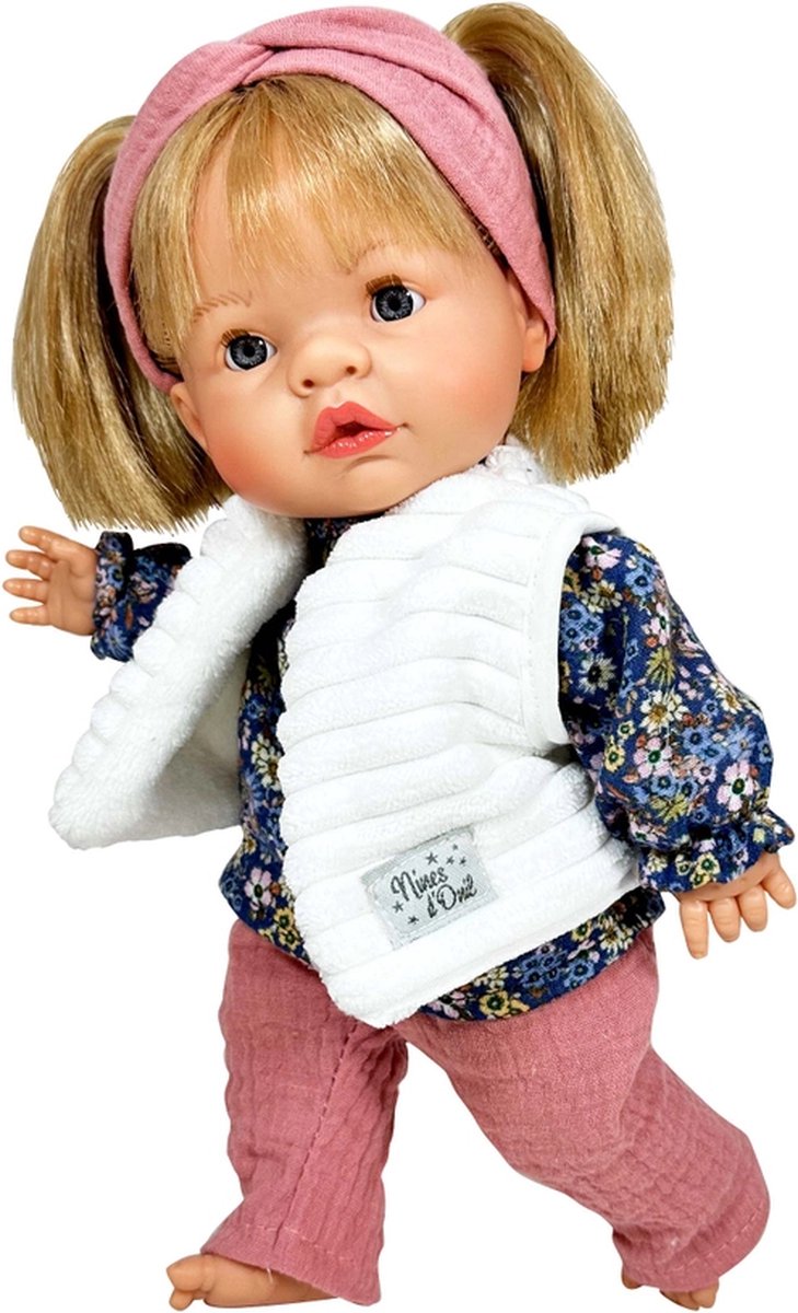Nines D'Onil Nines d Onil Babypop Blank Meisje met Blond Haar Blauw 37 cm