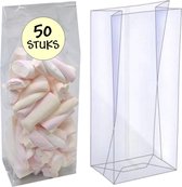 Fako Bijoux® - Blokbodemzakjes Plastic Transparant - 60 + 50 x 200 mm - 100% Polypropyleen - Recyclebaar- Rechthoekige Zak - Duurzaam - Voedsel Verpakking - 50 Stuks