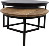 Salontafel - ø80/ø59 - Powdercoated black - Acaciahout/ijzer- Set van 2