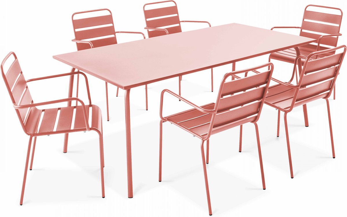 Tuinset met tafel en 6 kleistoelen in Palavas-stijl van Oviala.