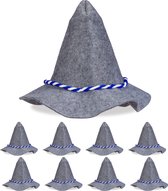Relaxdays tiroler hoed - set van 9 - vilt - beierse hoed - carnaval - hoofdomtrek 58 cm