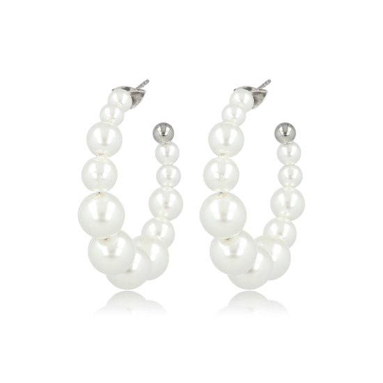 * My Bendel - Boucle d'oreille ouverte en argent avec perles blanches - Boucle d'oreille ouverte élégante en argent avec perles blanches - Avec emballage cadeau luxueux