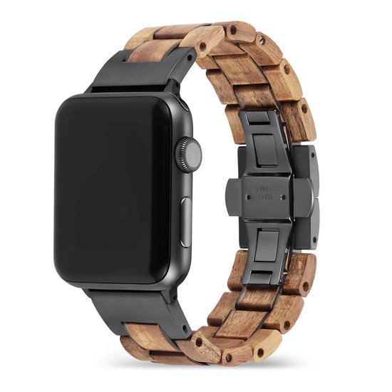 Apple Watch-bandje - Koahout en zwart staal 42-45 mm