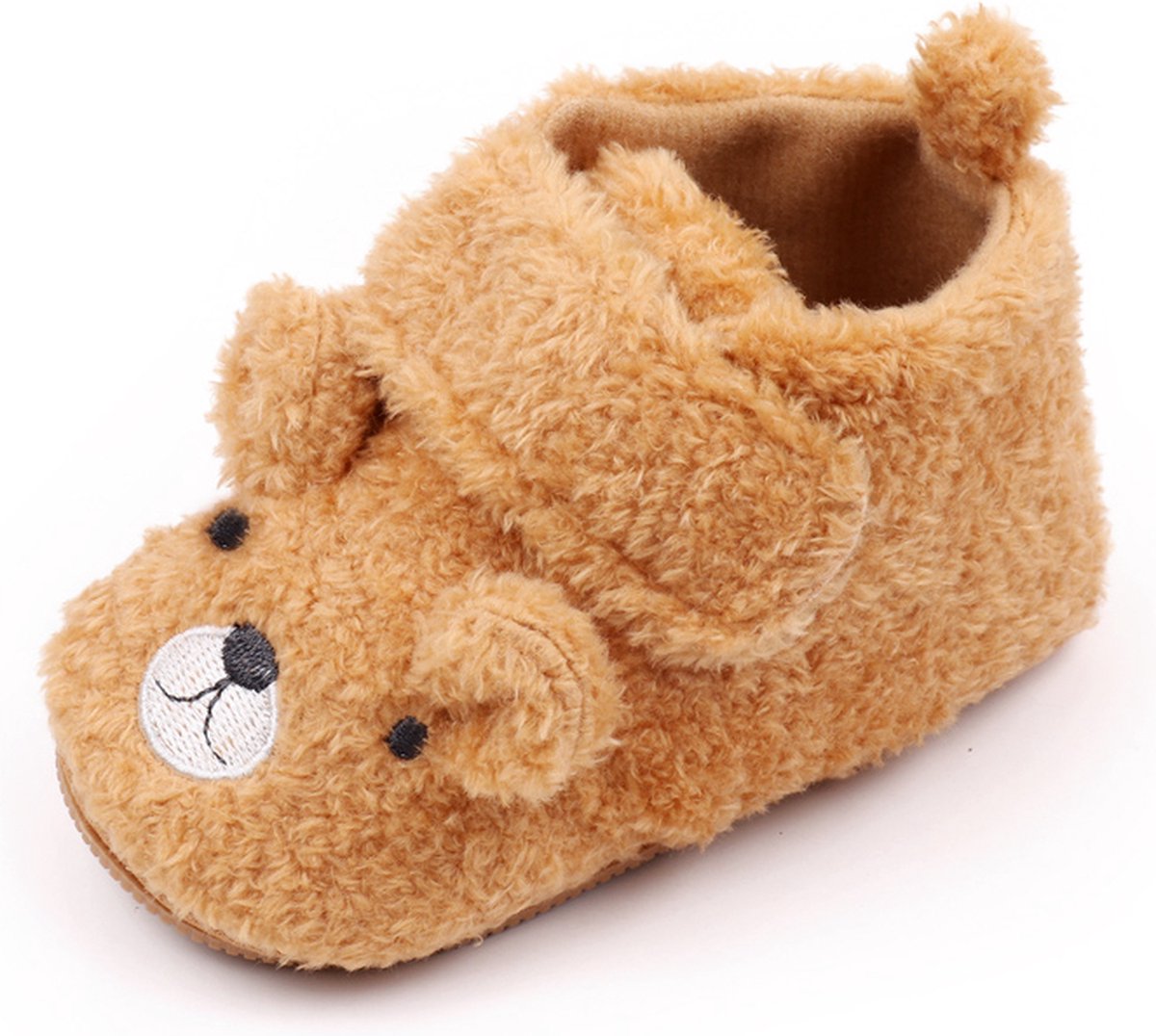 Babyschoentjes – Eerste loopschoentjes - Teddy stof - Maat 19-20 - 12cm - Lichtbruin