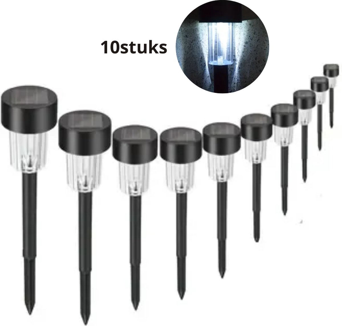 Livano Tuinverlichting - Tuinlampen - Buitenverlichting - Tuin Verlichting - Led Lamp - Licht - Op Zonneenergie - LED - Wit Licht - 10 stuks
