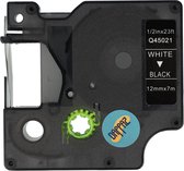 Cassette à Ruban Remplace Dymo D1, S0720610, 45021 - 12mm Lettrage Blanc Ruban Noir Plastique 800107524