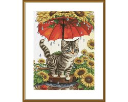 Borduurpakket Nova Sloboda - Sunflower Umbrella - Zonnebloemen Paraplu - bedrukte achtergrond