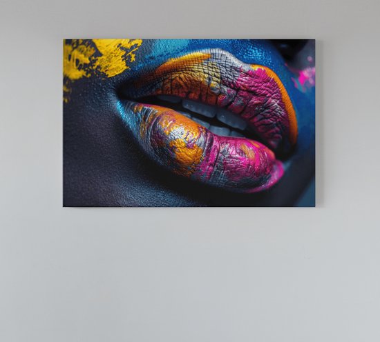 Canvas Schilderij - Vrouw - Lippen - Kleurrijk - Gekleurde Lippen - 90x60 cm