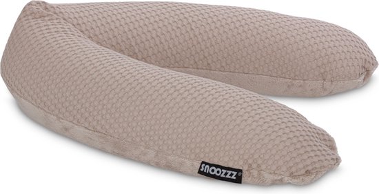 Snoozzz Voedingskussen Ergonomisch Premium kwaliteit - 185 cm - microparel vulling - luxe draagtas - wasbare hoes van Zachte teddy met katoen en wafel - Wafel Teddy Sand