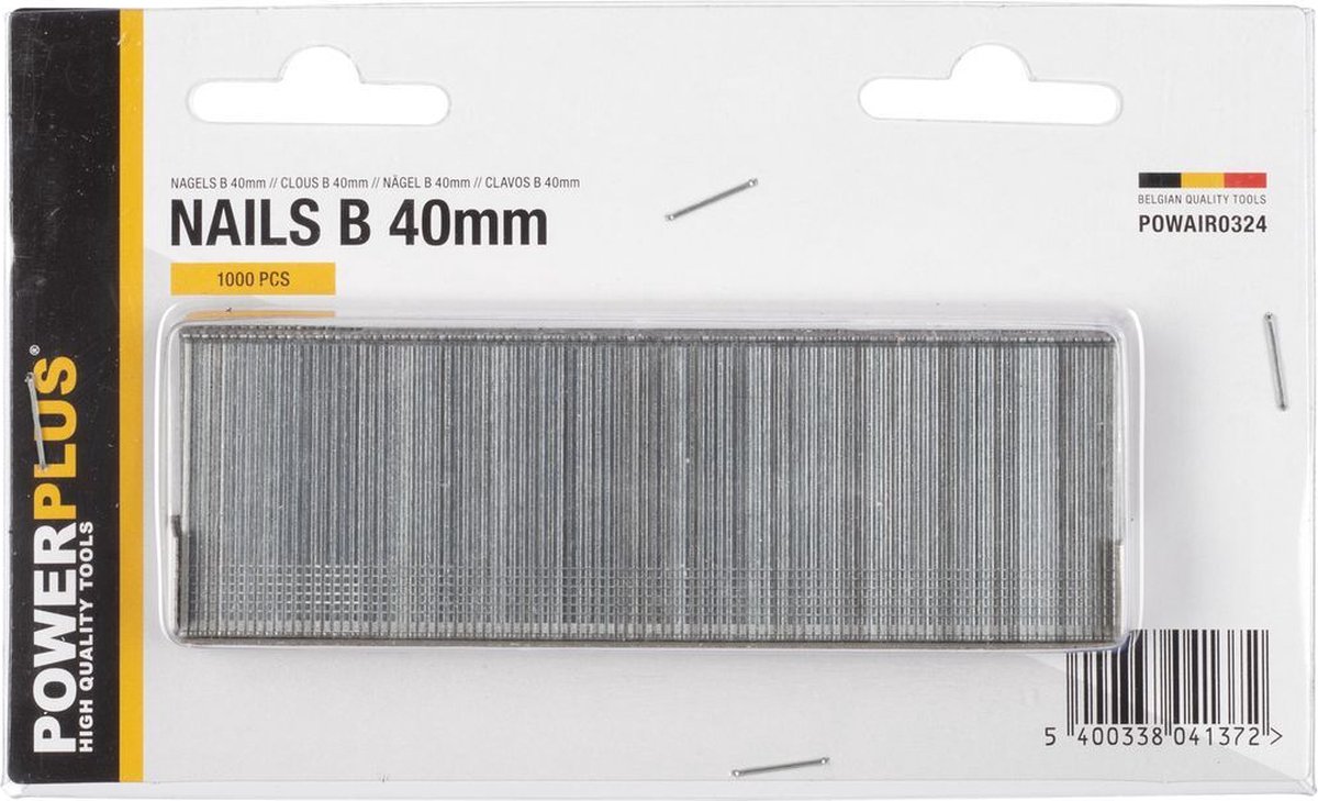 Powerplus POWAIR0324 Spijkers - Voor nietmachine tacker - Type B - 40mm - 1000stuks