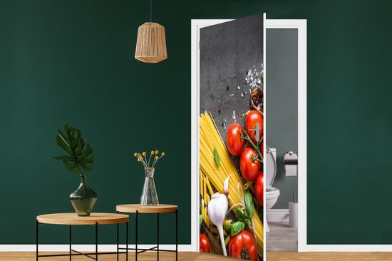 Sticker de porte Pâtes - Herbes - Tomate - Épices - Rustique - 80x205 cm - Poster de porte
