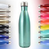 Thermosfles, Drinkfles, Waterfles - Modern & Slank Design - Thermos Fles voor de Warme en Koude Dagen - Dubbelwandig - Robuuste Thermoskan - 500ml - Galaxy Turquoise - Glinsterend Turquoise