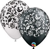 Metallic Ballonnen Wit / Zwart damast 100% biologisch afbreekbaar, Huwelijk, Jubileum, Verjaardag.