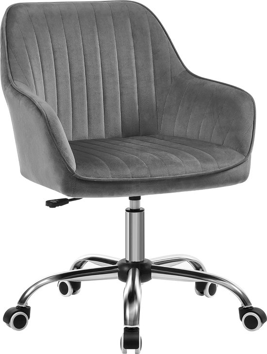 Bureaustoel, draaistoel met fluwelen bekleding, schuimbekleding, in hoogte verstelbaar, voor werkkamer, bar, leigrijs HMBG012G01