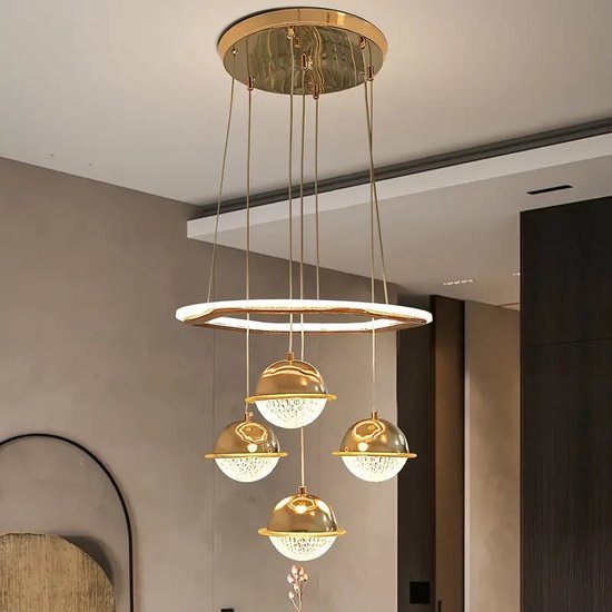 Lampe suspendue 4 Ampoules - Lampe suspendue de Luxe Salon - 3 couleurs - Dimmable - Or - Lampe moderne - 40 cm - Lustre