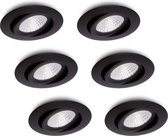 Ledisons LED-inbouwspot Lumino set 6 stuks zwart dimbaar - Ø80 mm - 5 jaar garantie - 2700K (extra warm-wit) - 630 lumen - 7 Watt - IP54