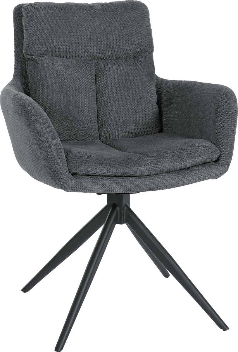CLP Vilas Eetkamerstoel - Draaibaar - Fauteuil - Met armleuning - Metaal frame - Stof/donkergrijs