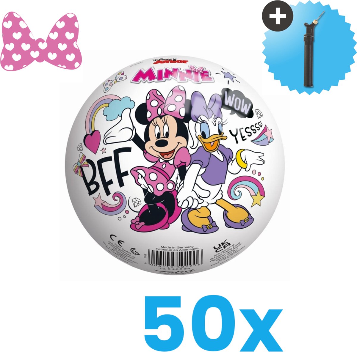 John Toys Minnie Mouse Lichtgewicht Speelgoed Bal Kinderbal 23 cm Volumebundel 50 stuks Inclusief Balpomp