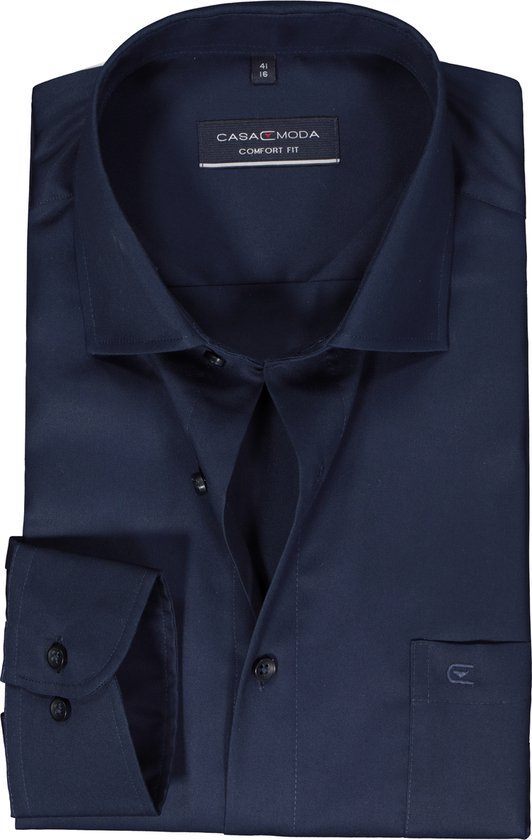 CASA MODA comfort fit overhemd - twill - blauw - Strijkvriendelijk - Boordmaat: 40