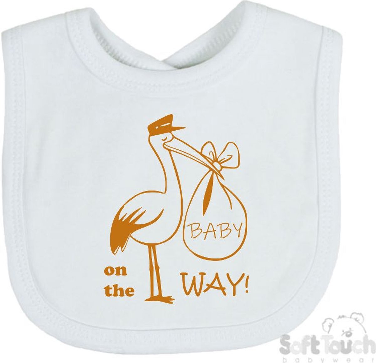 Goedkoopste Soft Touch Slabber Slabbetje Slab Zwangerschap Aankondiging 2.0 Baby on the way ! 2.0 Ooievaar Unisex Katoen Wit/tan Maat 33x22 Cm