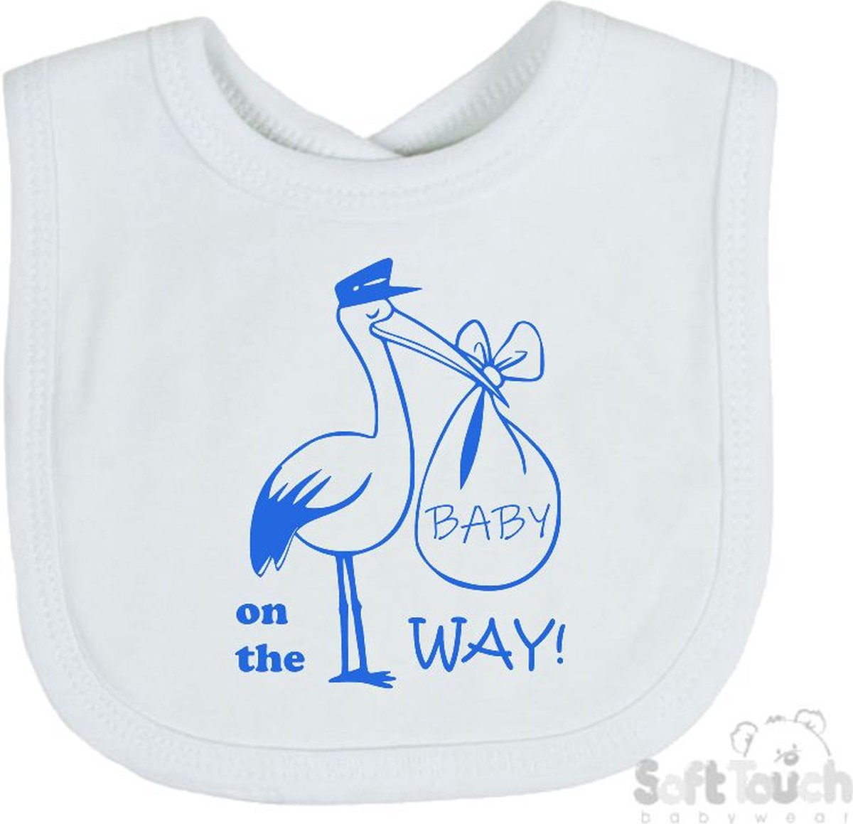Goedkoopste Soft Touch Slabber Slabbetje Slab Zwangerschap Aankondiging 2.0 Baby on the way ! 2.0 Ooievaar Unisex Katoen Wit/blauw Maat 33x22 Cm