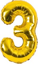 Festivz Gouden Cijfer Ballon 3 - Goud – 81 CM - Decoratie – Feestversiering – Golden - Verjaardag - Bruiloft - Feest