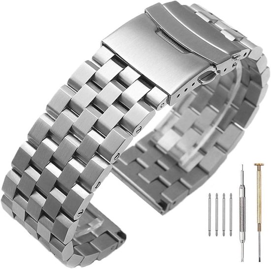 Bracelet de montre 22 mm en acier inoxydable - Bracelet de montre en acier inoxydable - Avec ensemble d'outils complet - Bracelet de montre solide - Acier inoxydable - Liens
