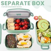 Bento Box Lunchbox 2400 ML,3 in 1 PP Broodtrommel met 3 Vakken, Duurzame Snackbox met Lepel, Lunchbox voor Volwassenen en Kinderen, Broodtrommel voor School Werk Picknick Reizen