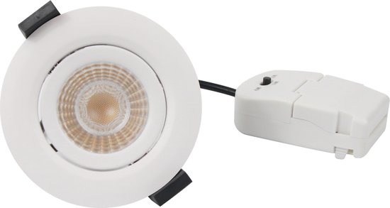 Witte inbouwspot met schakelaar en losse stroomadapter. Helder LED licht.