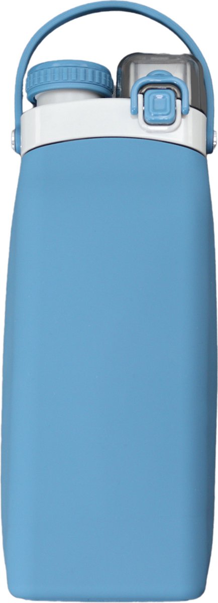 Opvouwbare waterfles - Drinkfles met een sluitbaar rietje en apart vulgat! - Stijlvolle waterzak in de kleur blauw - 500ml