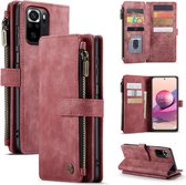 CaseMe - Telefoonhoesje geschikt voor Xiaomi Redmi Note 10 / 10s - Wallet Book Case met ritssluiting - Magneetsluiting - Rood