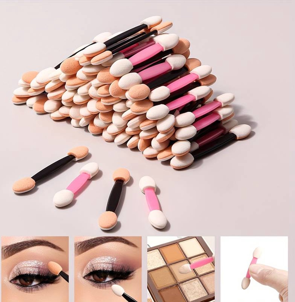 Goedkoopste 100 stuks oogschaduw kwastjes roze zwart