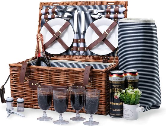 Rieten picknickmand set voor 4 personen | grote wilgenmand met groot geïsoleerd... | bol