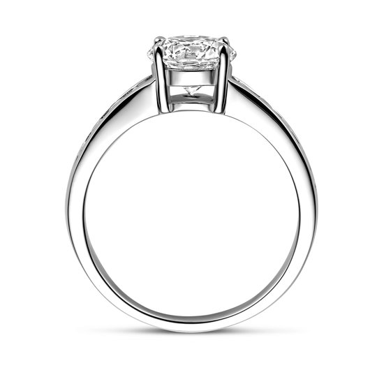 Schitterende Gerhodineerde Zilveren Ring Zirkonia 15.50 mm. maat 49 | Aanzoeksring | Verlovingsring