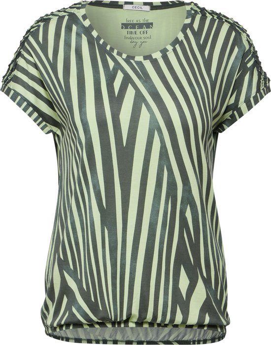 CECIL TOS AOP Shoulder Detail T-shirt Dames T-shirt - cool khaki - Maat XL