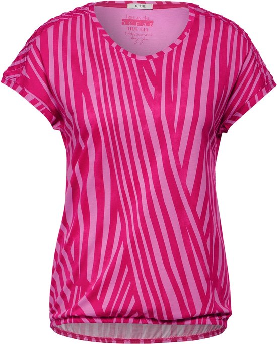 CECIL TOS AOP Shoulder Detail T-shirt Dames T-shirt - pink sorbet - Maat M