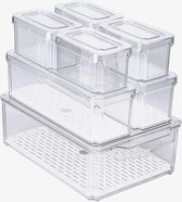 Koelkastorganizer, 7-delige set, stapelbare opbergdoos, keukenorganizer, voorraadkast, kleine koelkastdozen, doorzichtige organizer, dozen voor keuken, koelkast, kasten