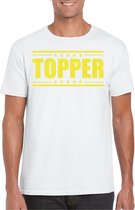 Toppers - Bellatio Decorations Verkleed T-shirt voor heren - topper - wit - geel glitters - feestkleding L