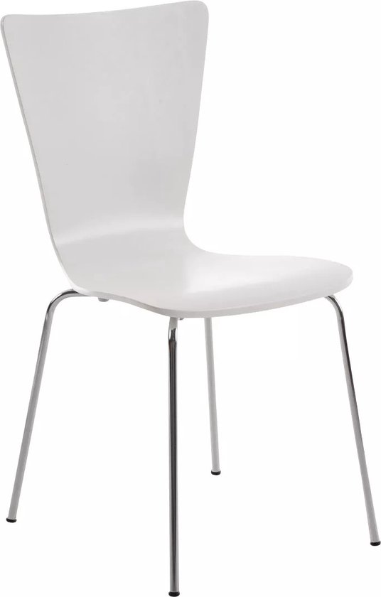 In And OutdoorMatch Bezoekersstoel Hubert - eetkamerstoel - wit houten zitting - chromen poten - Zithoogte 45 cm - Stapelbaar - makkelijk schoon te maken - set van 1 - modern