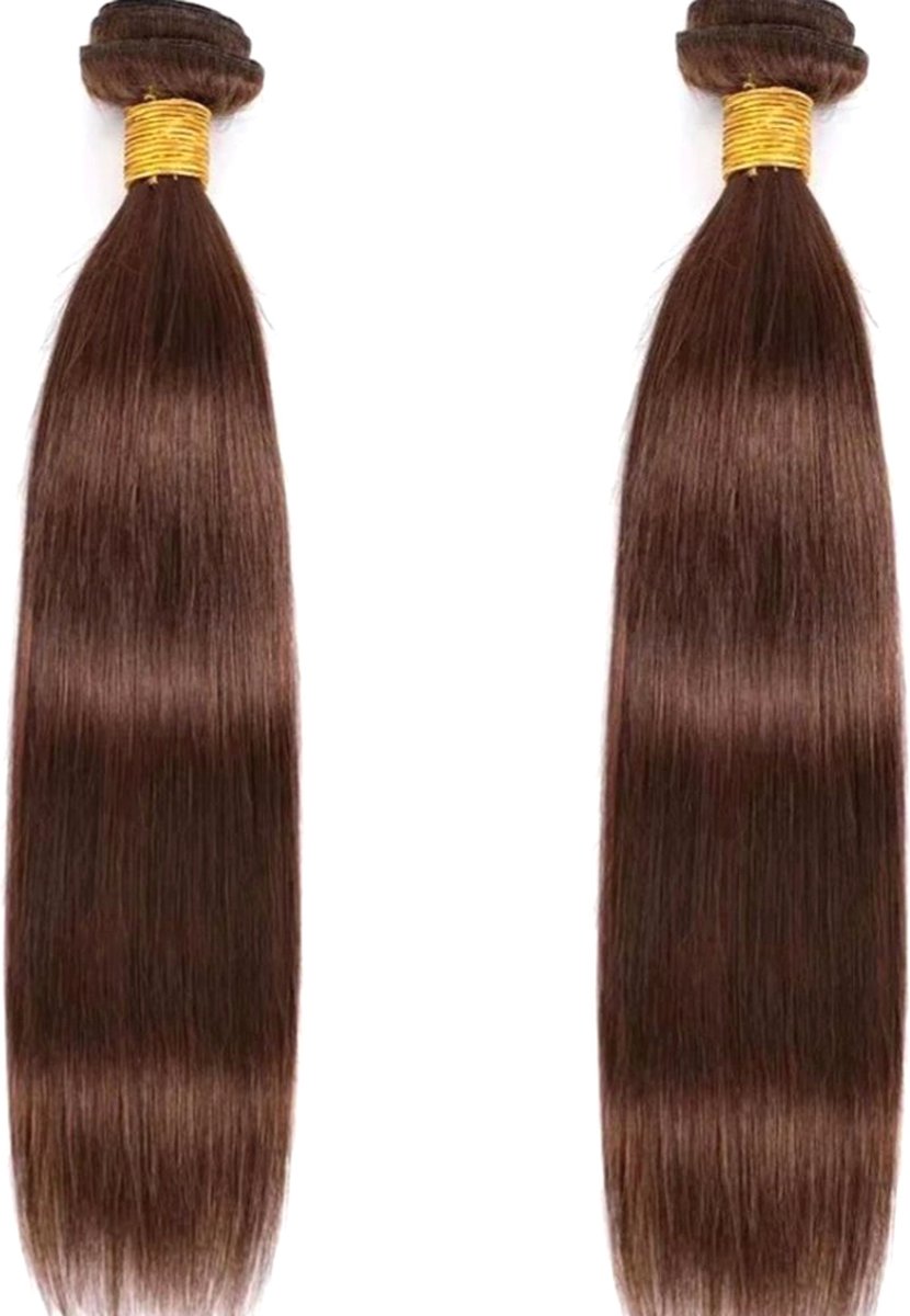 frazimashop - Braziliaanse Remy weave - 24 inch (60 cm) steil weave kleur #4 bruin -100% human hair extensions -1 stuk.