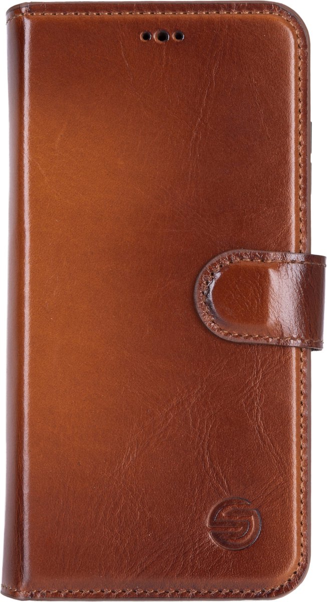 Geschikt Voor Samsung S24 Hoesje Leer - Solidenz Bookcase S24 Lederen - Echt leer - Telefoonhoesje Met Pasjeshouder - Top grain leather case cover - Bruin