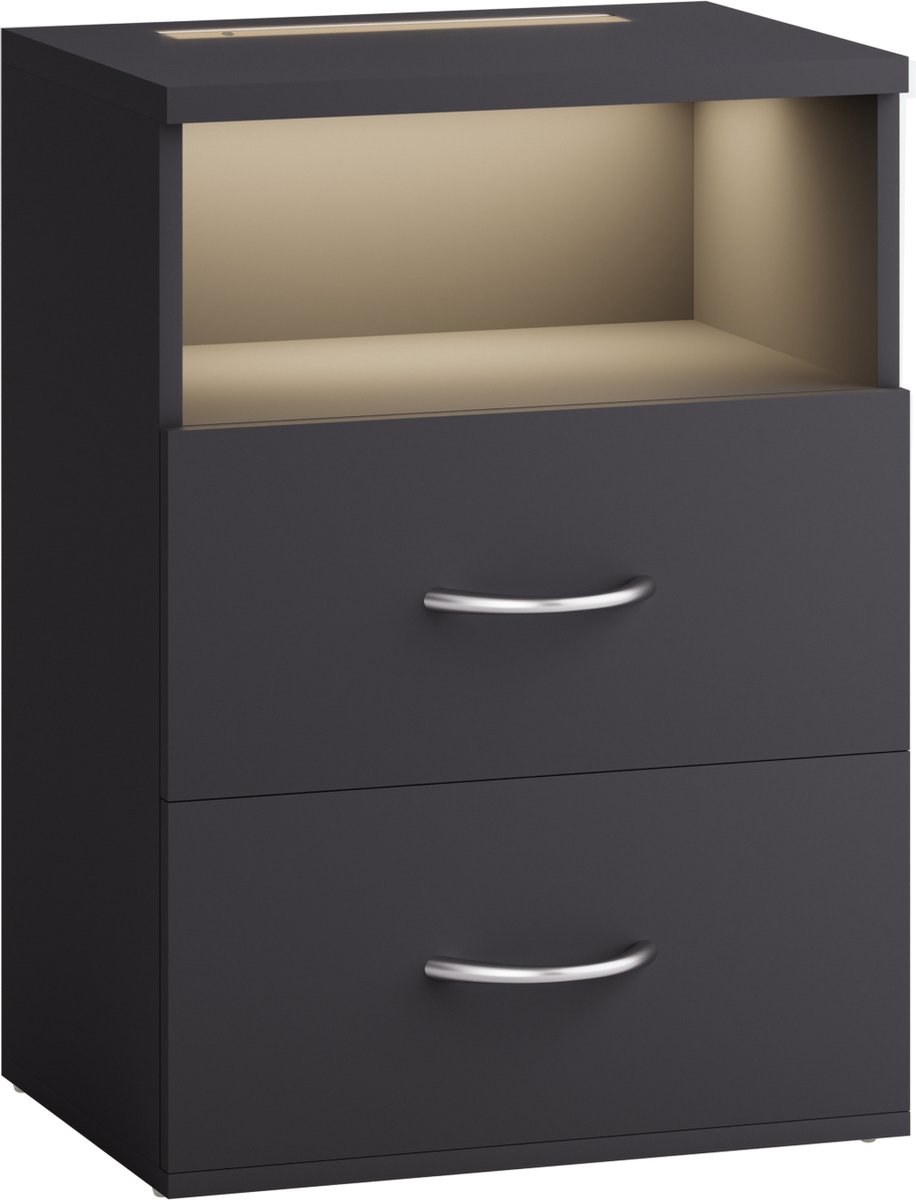 Casaria Nachtkastje - LED Verlichting Hout 2 Lades 40x28x55cm - Antraciet