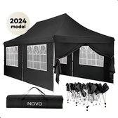 NOVO® Partytent - Easy up - 3 x 6m - Paviljoen - Zijwanden - Opvouwbaar - Waterdicht - Hoogte Verstelbaar - Zwart
