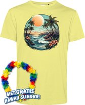 T-shirt Hawaiian Beach | Toppers in Concert 2024 | Club Tropicana | Hawaii Shirt | Ibiza Kleding | Lichtgeel | maat S
