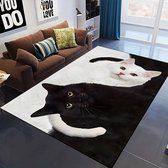 Vloerkleed kat - zwarte kat - witte kat - poes - poezen - katten - antislip - tapijt - keukenkleed - salontafel kleed - woonkamer - slaapkamer - 80 x 120 cm