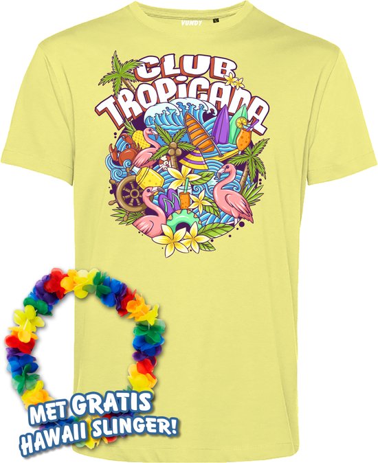 T-shirt Flamingo Summer | Toppers in Concert 2024 | Club Tropicana | Hawaii Shirt | Ibiza Kleding | Lichtgeel | maat XXL